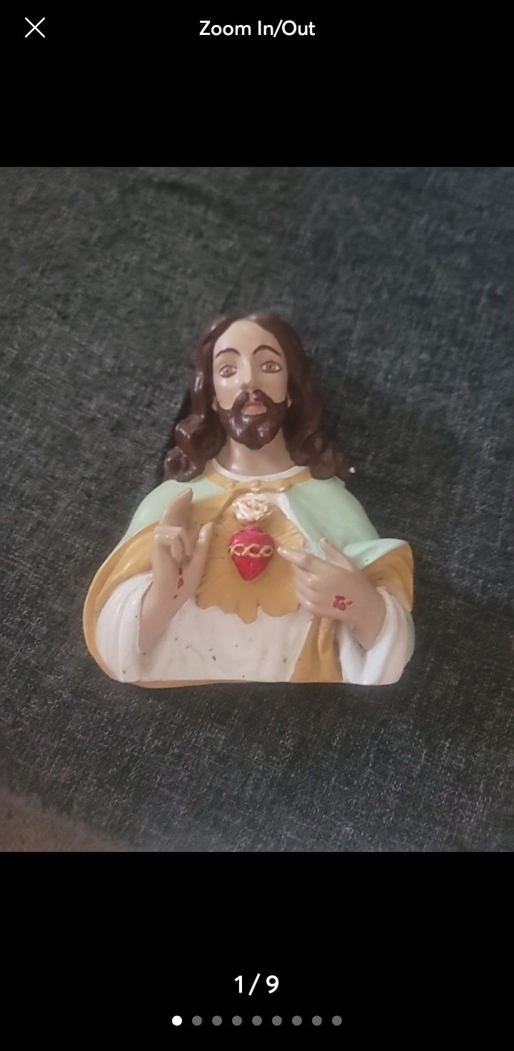 Vintage 1930s Sacred Heart of Jesus Plaster Chalkware Torso Bust Statue 7.5" x9"