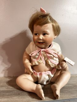 Ashton Drake All Porcelain Doll "cute As A Button" Coa