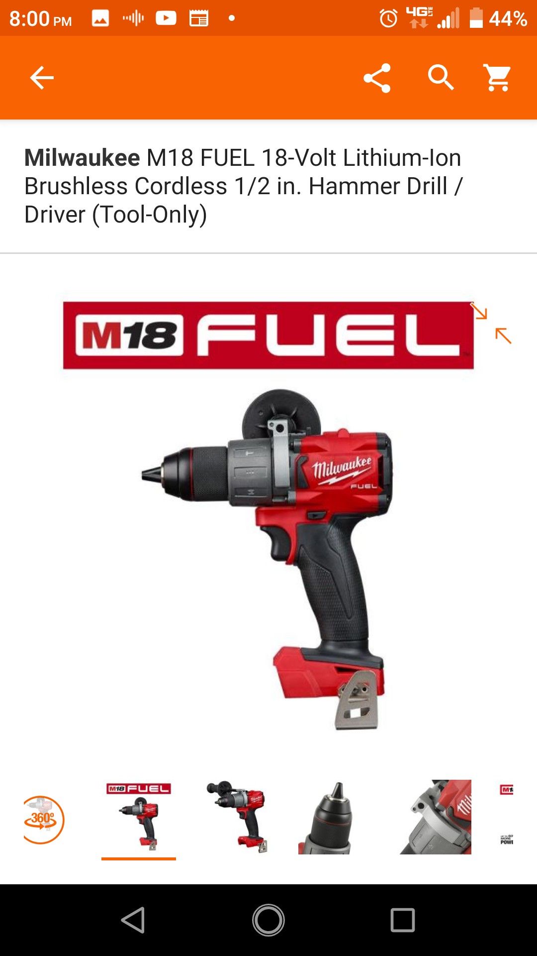 Milwaukee M18 Fuel Brushless Hammer Drill TOOL ONLY