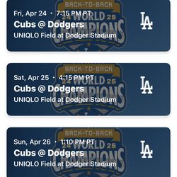 Dodgers v Cubs Series (Fri-Sun) - 4 Loge tickets with Aisle Seat