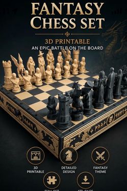 Fantasy Chess Set | 3D Printed | Complete Collector’s Chess Board | Unique Gift
