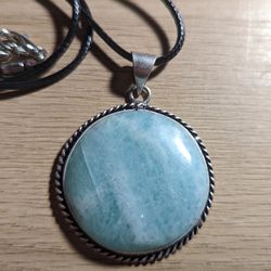 Authentic Larimar Circle Pendant Necklace 925