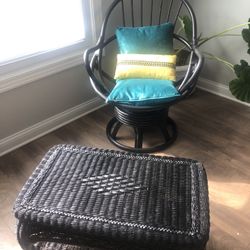 Wicker Chair And Table/ Ottoman