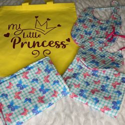 Baby Girl Butterfly Bib And Diaper Cloth Bundle Set Handmade By Me