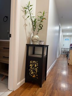 Black Wood Side Table with Cabinet Door