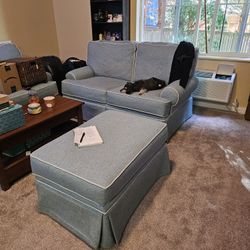 LARGE Aqua Loveseat & Ottoman 