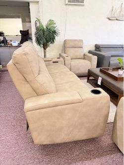 Fabric sofa with two power recliners and six usb ports-Greymel