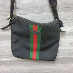 Gucci Web Stripe Black Techno Canvas Messenger Bag 