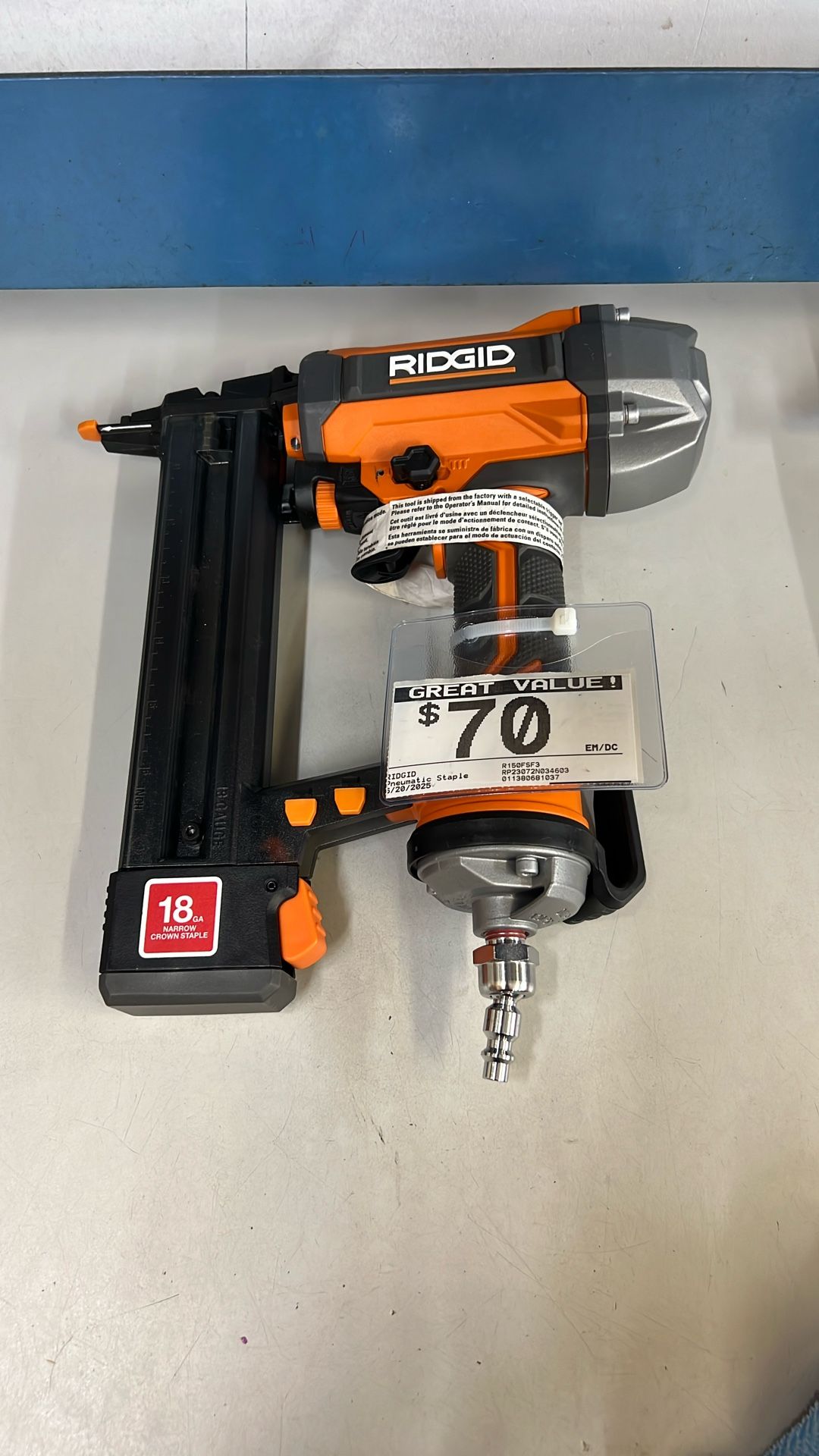 Ridgid Finish Stapler (new condition)
