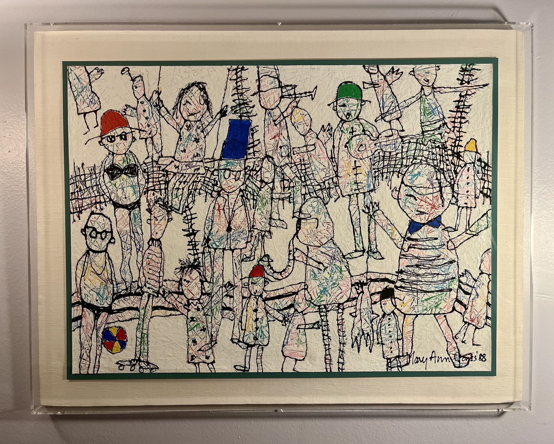 1988 Original Acrylic Painting by Mary Ann Jones Signed Framed in Plexiglass Box