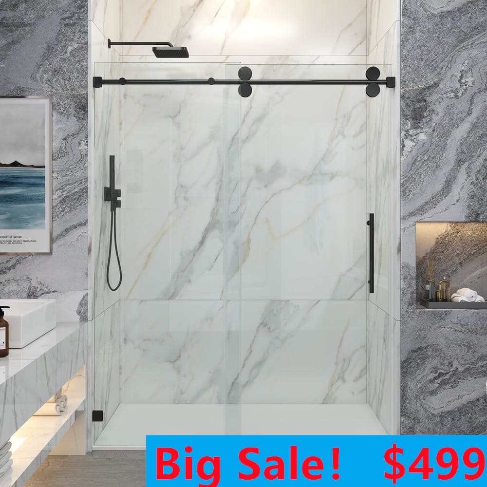 60 in. x 76 in. H Doubles sliding Frameless Shower Door with Smooth Sliding and 3/8 in. Glass