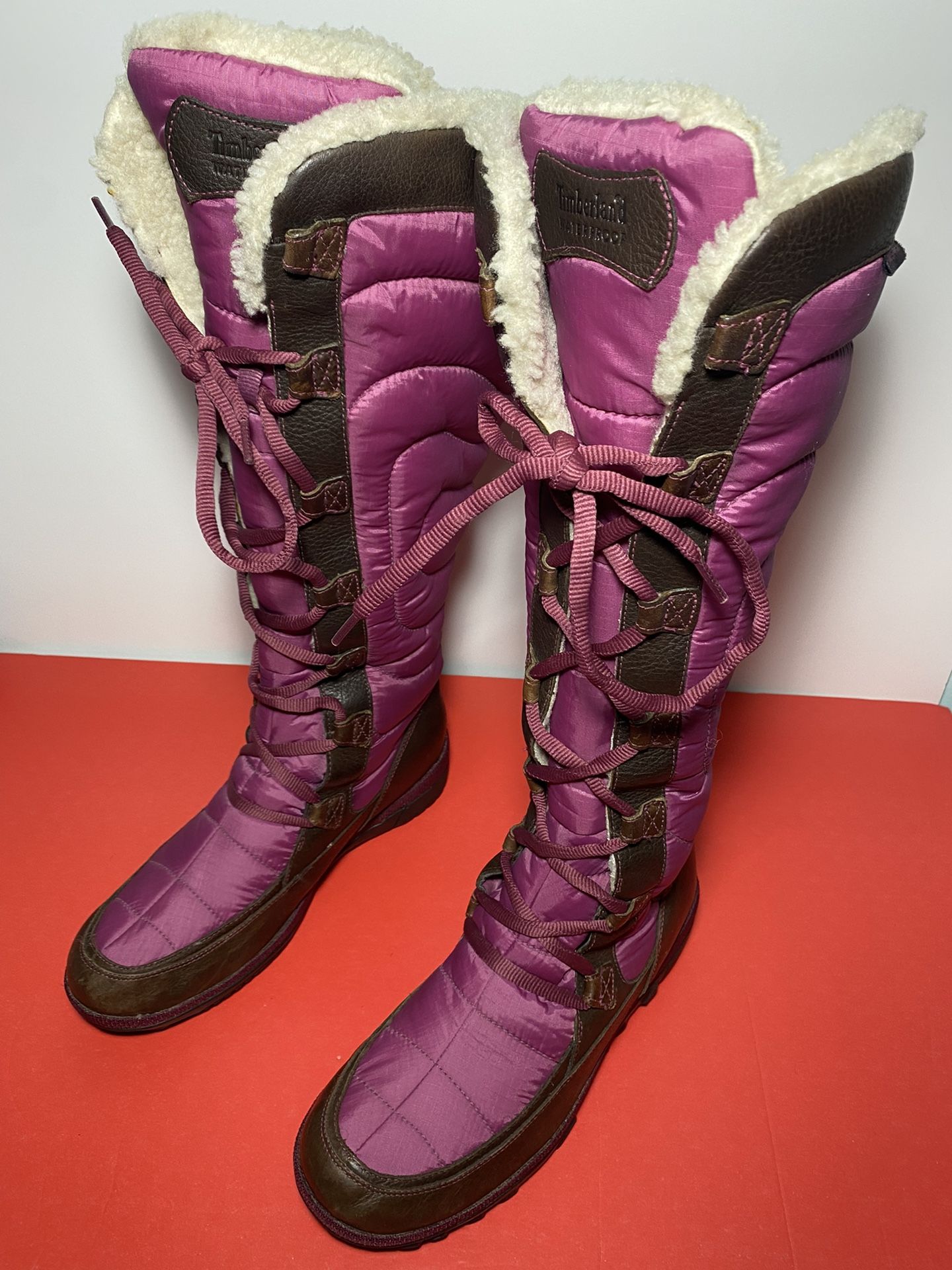 Timberland 17681 Crystal Mountain Tall LaceUp Boot Sz 9.5 knee high Fur