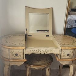 Wood Vanity Makeup Table with matching Stool