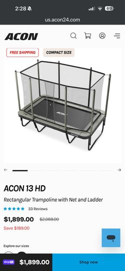 ACON 13 HD Rectangular Trampoline with Net and Ladder