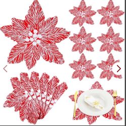 12 Pcs Christmas Embroidered Flower Placemat With Snowflake 
