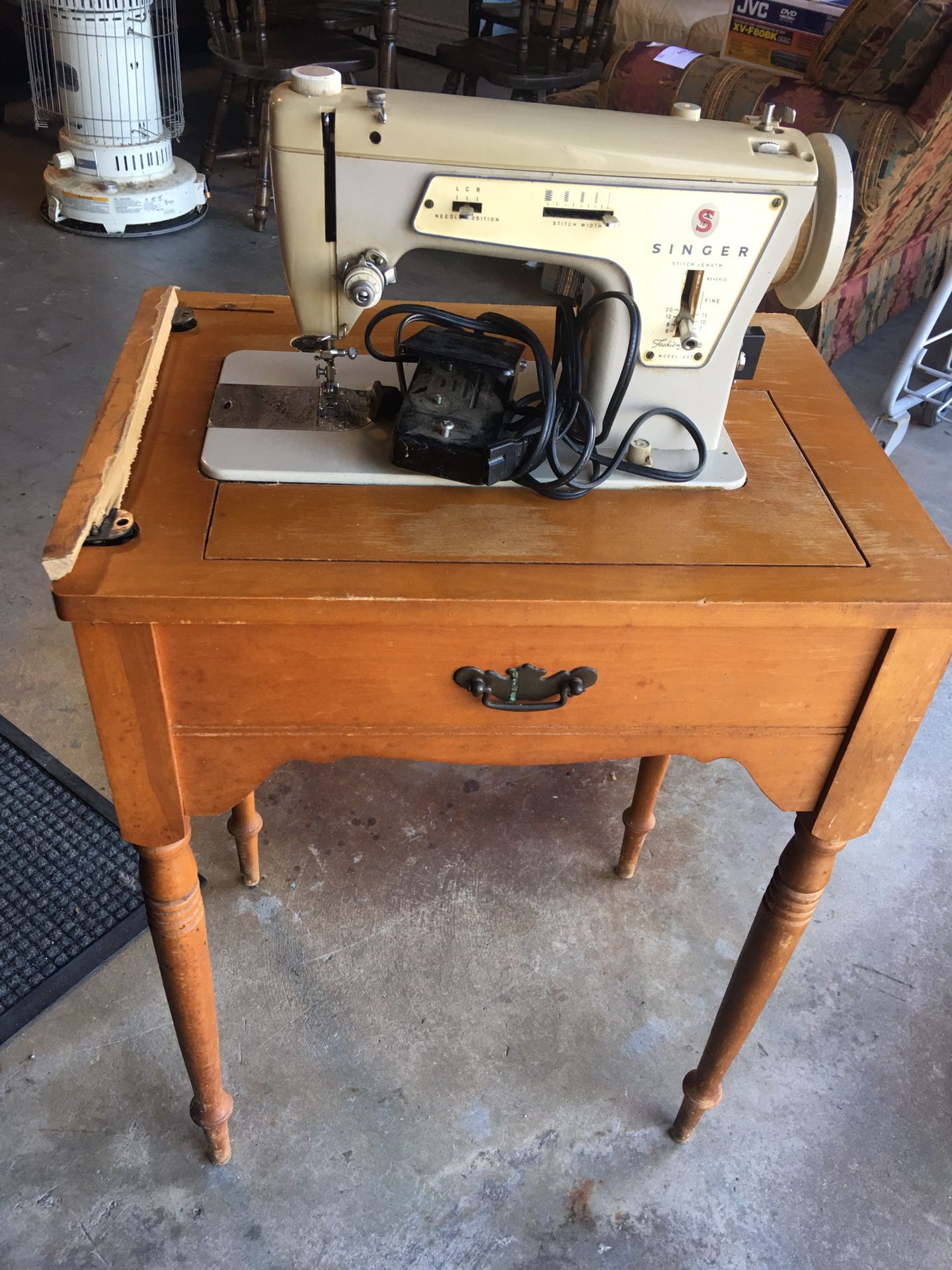 Old Singer Sewing Machine in Cabinet
