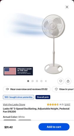 New Lasko Fan  Rotation Color White Casb Only