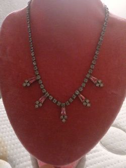 Vintage Rhinestone Necklace with Pink Baguette Drops