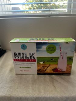 Milk Bottle Set 4-Pack with Straws