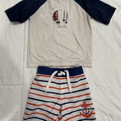Janie and Jack Toddler Infant Baby Boy Rash Guard Shirt and Swim Trunks Size 12 to 18 months