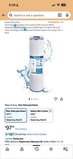 Pool Filter Compatible with Jandy CS250, Unicel C-8425, R0462500, PJANCS250, Unicel C-8418, Filbur FC-0824, 250 Sq.ft Filter Cartridge with Advanced F