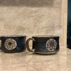 Vintage stoneware soup mugs