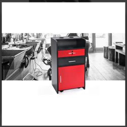 Red + Black Rolling Barber Beauty Station Cabinet