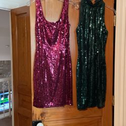 Holiday Sequined Dresses- Red Dress Size 4 & Green Dress Size 2