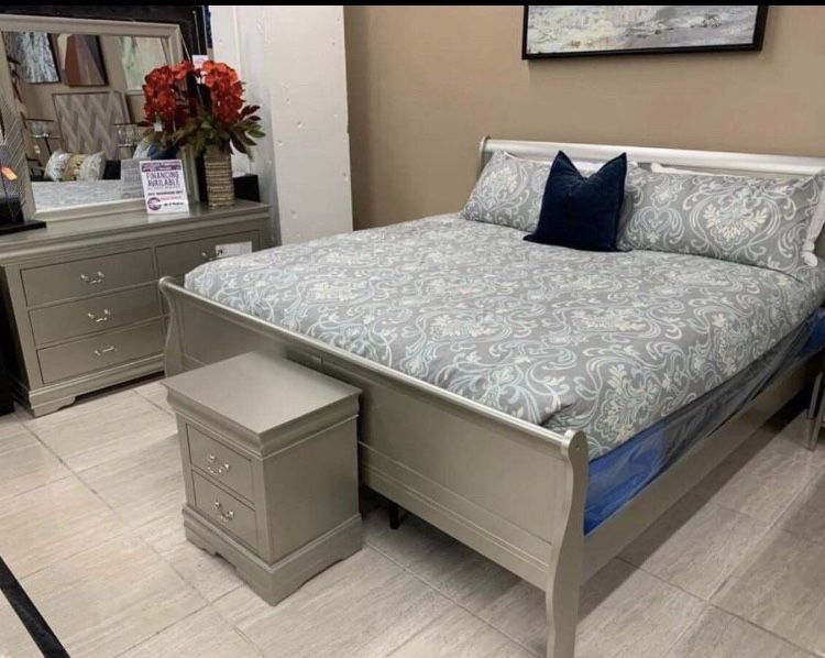 Louis Champagne Queen, king, twin, full bedroom set bed frame tall dresser, nightstand and chest, mattress options,New Products : American Fashion Style Bags On Sale