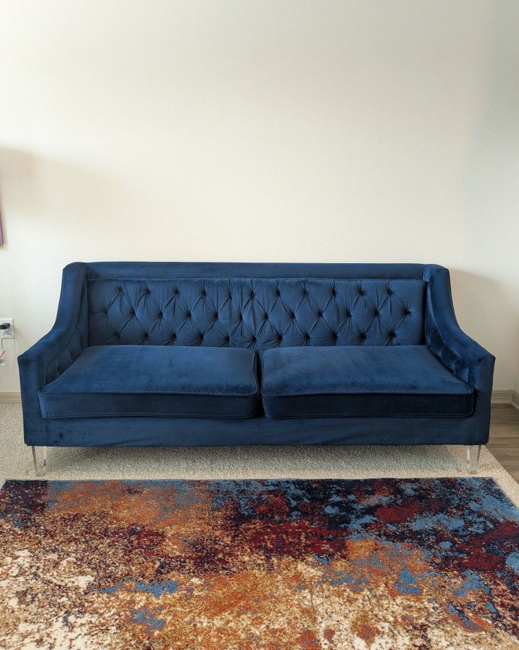 Blue Velvet Tufted Sofa