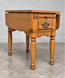 Vintage Oak Drop-Leaf End Table with Drawer