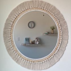 Handcrafted Boho Macrame Mirror – Large 27.5” Wall Decor