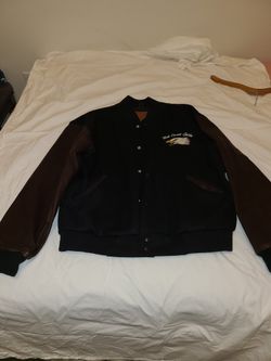 Black wool & brown leather biker jacket  Men's  Large