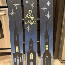 Set of Three 32” tall Handpainted wood Xmas decor 