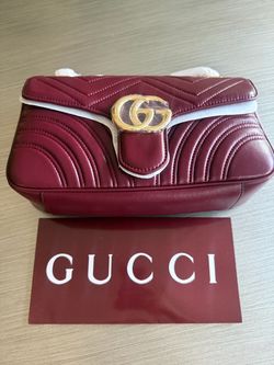 GG Marmont Matelassé Top Handle Bag Burgundy Wine Red Gold Hardware