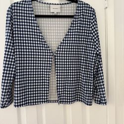 Reformation Tencel Long Sleeve Blue & White Gingham Top with One Button, Size L