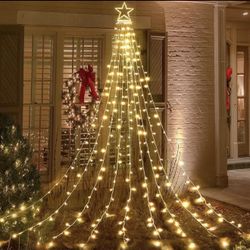 Christmas Decorations, 8 Modes 317 LED Outdoor Christmas Star Lights with 12" Topper Star, Waterfall