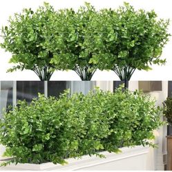 8 Pack Outdoor Artificial Boxwood UV Resistant Fake Stems Plants Indoor 