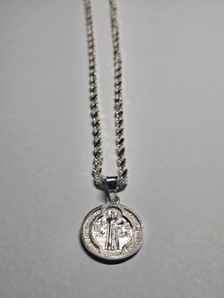 Plata 925 Sterling Silver Rope Chain & St. Benito Medallion Set