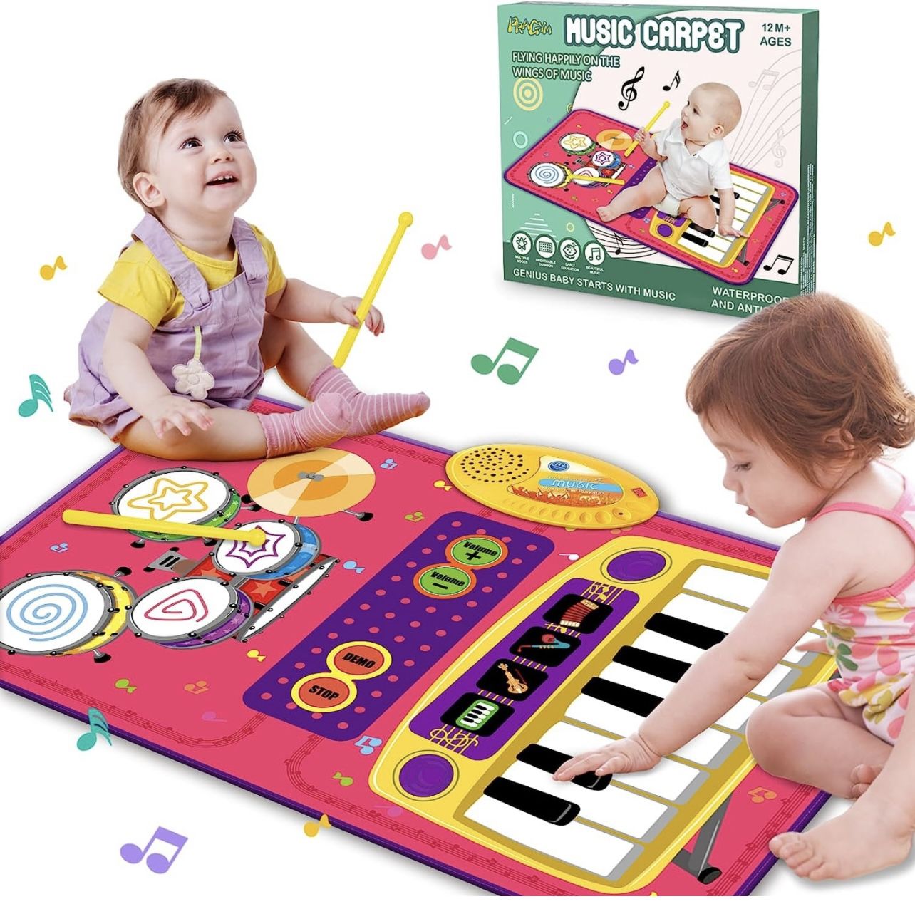 PRAGYM 1 Year Old Girl Gifts, Piano Mat Baby Toys for 1 Year Old Girl, 2 in 1 Toddler Music Mat with Keyboard & Drum, Early Educational Musical Toys F