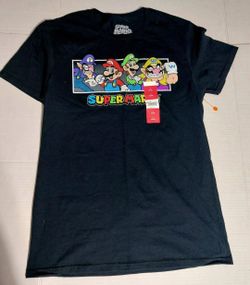 Super Mario Nintendo Graphic T-Shirt Men's Small Black Mario Luigi Wario Waluigi