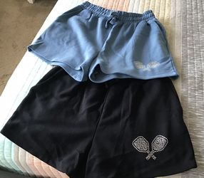 Pickleball Sweat Shorts~Size Medium~rhinestone paddle designs~Colors:: Blue & Black~good condition