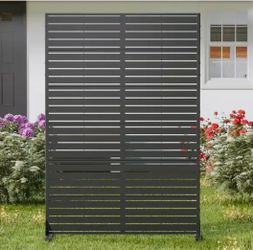 72 in. x 48 in. Freestanding Metal Outdoor Privacy Screen Rectangle Black Decorative Art Panel for Backyard