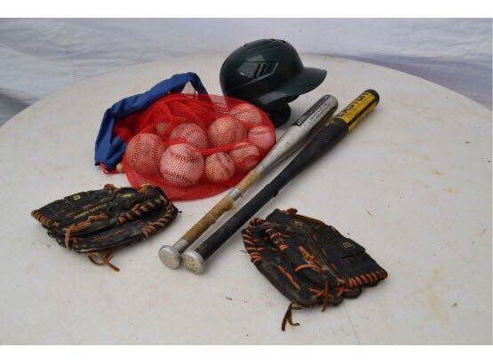 Baseball Equipment (bats, helmet, gloves, balls)