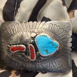 Silver Turquoise Black Belt With Hearts 
