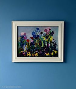 Original painting textured impasto flowers signed "A. Honigman" 31"×25"