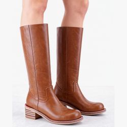 VBDB Women's Knee High Boots Square Toe Chunky Block Heel Long Boots for Women Comfortable Low Heel Womens Boots Size 7