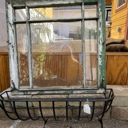 Window Frame With Hayrack Planter