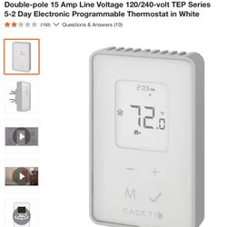 Double-pole 15 Amp Line Voltage 120/240-volt TEP Series 5-2 Day Electronic Programmable Thermostat.