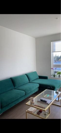 Teal Velvet Sectional Sofa with Chaise